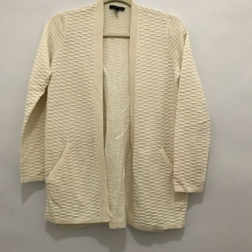 Eileen Fisher Textured Open Front Cardigan Sweater Silk Blend Ivory Size PP